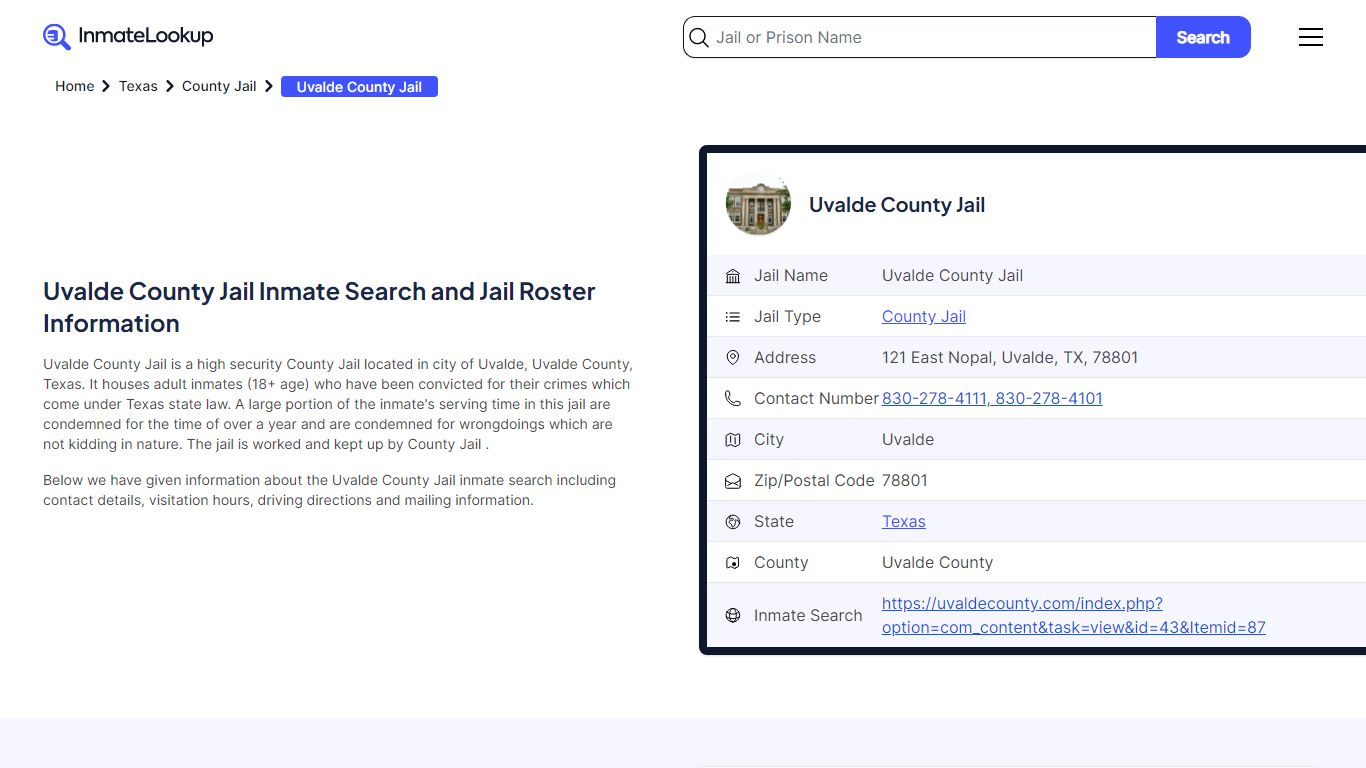 Uvalde County Jail Inmate Search and Jail Roster Information
